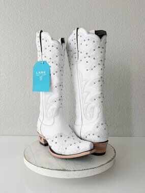 Lane Boots Calypso White Snip Toe Tall Cowboy Boots Western Cowgirl Womens 9